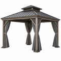 Gazebo da giardino 300 x 300 cm in metallo grigio con tende laterali e tetto ventilato