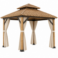 Gazebo da giardino 300 x 300 x 300 cm in bambù e paglia naturale con tende beige stile tropicale