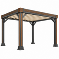 Pergola da giardino 400 x 300 cm in metallo antracite e effetto legno con illuminazione LED