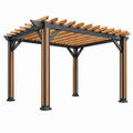 Pergola da giardino 300 x 300 x 240 cm in metallo e legno nero naturale con tetto a listelli