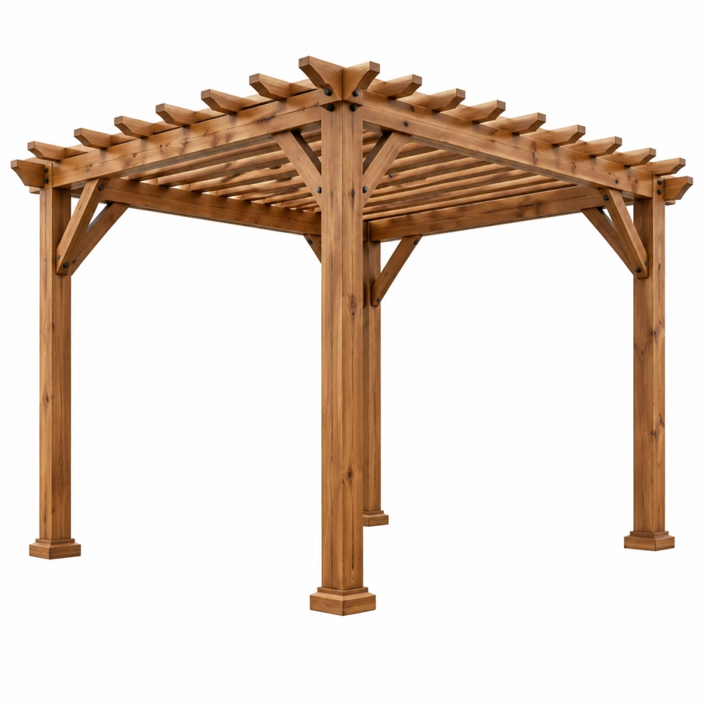 Pergola da giardino 300 x 300 x 240 cm in legno marrone con tetto a listelli