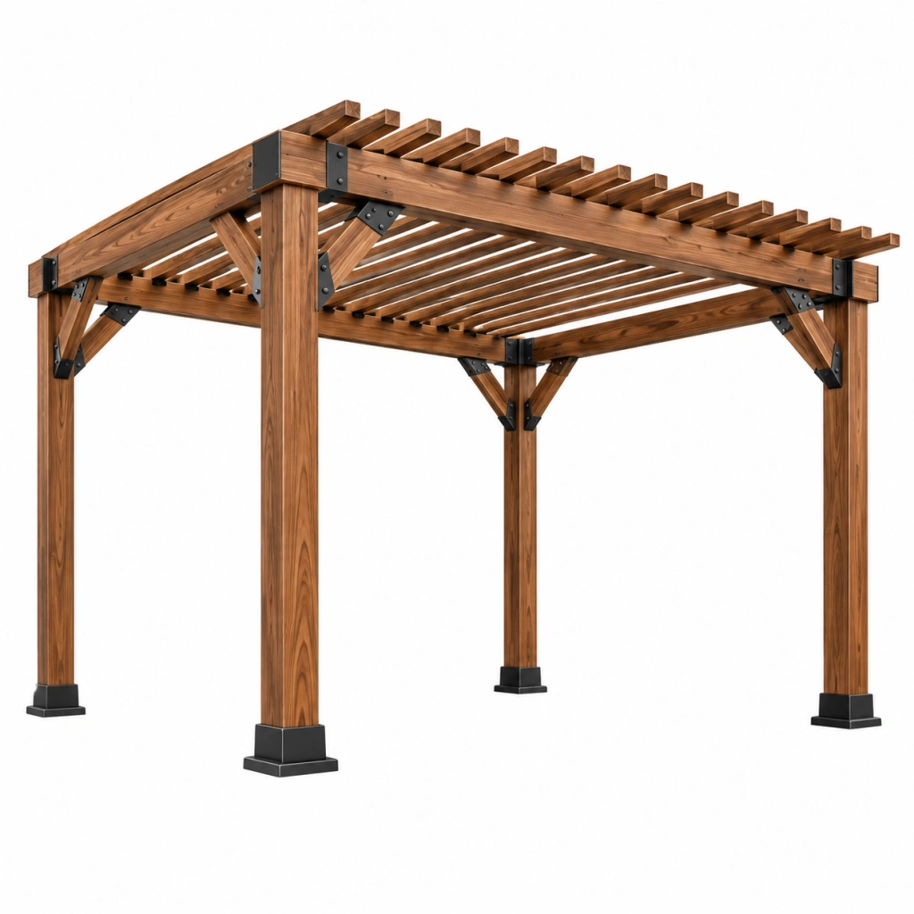 Pergola da giardino 400 x 300 x 250 cm in legno marrone con struttura a listelli