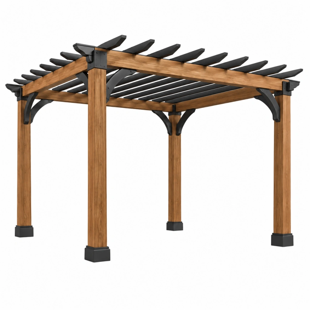 Pergola da giardino 300 x 300 x 240 cm in legno marrone con doghe stile rustico