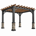 Pergola da giardino 360 x 360 x 300 cm in metallo e legno nero/marrone con copertura a listelli