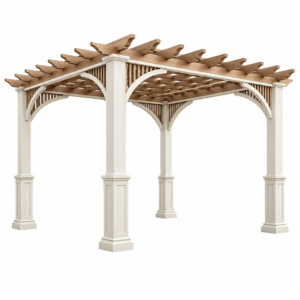 Pergola da giardino 400 x 300 x 250 cm in legno bianco e naturale - struttura ombreggiante classica