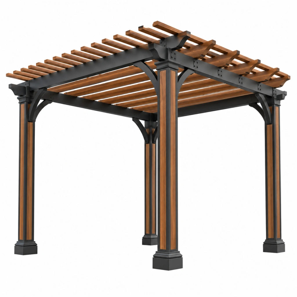 Pergola da giardino 300 x 300 x 240 cm in legno e metallo marrone nero a lamelle