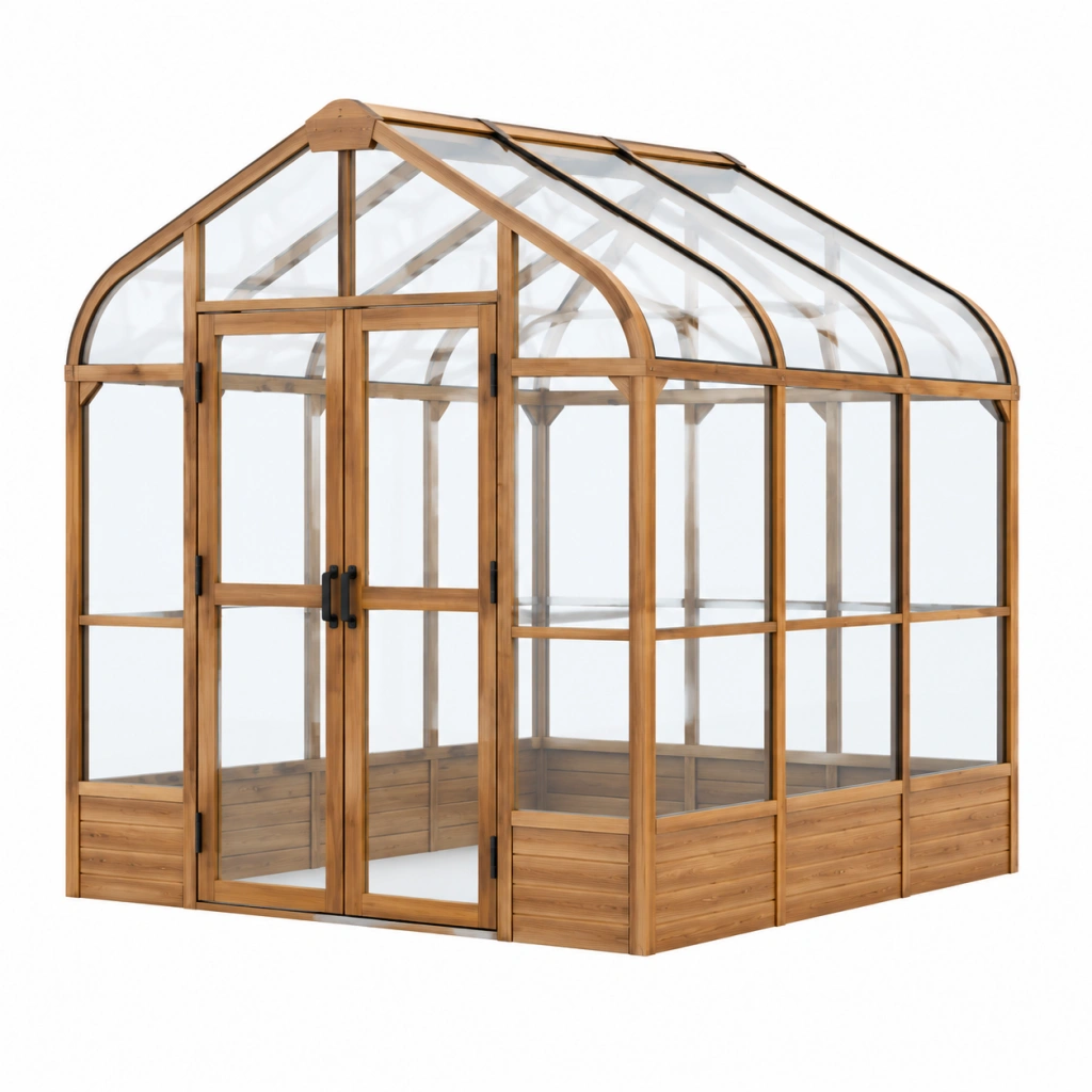 Serra da giardino 190 x 190 x 220 cm in legno marrone con pannelli trasparenti - struttura con doppia porta