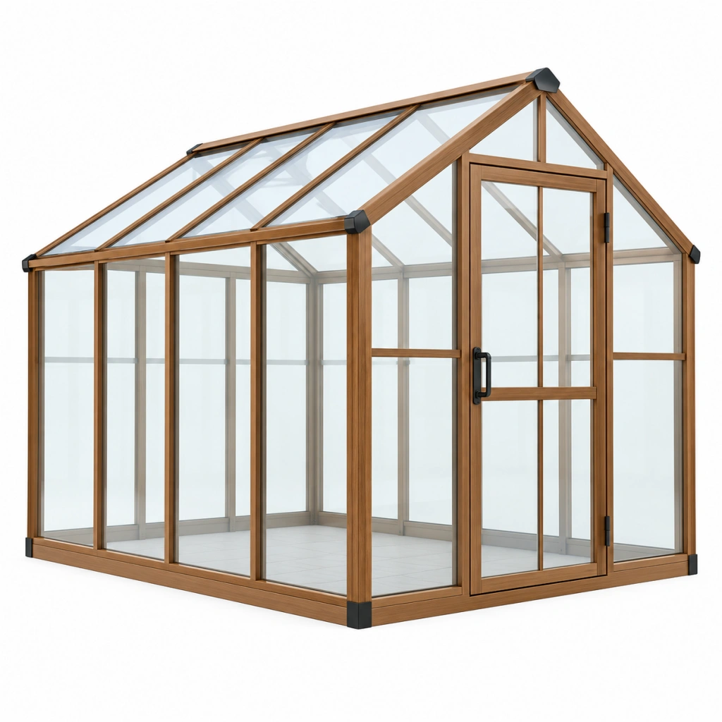 Serra da giardino 240 x 190 x 220 cm in legno marrone con pannelli trasparenti e porta