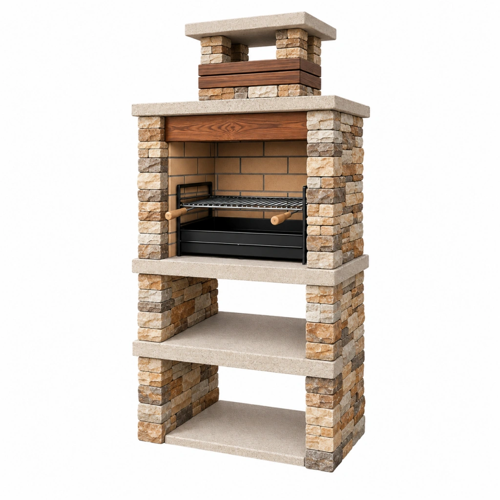 Barbecue da giardino 90 x 70 x 210 cm in pietra beige con griglia regolabile stile rustico