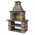 Barbecue da giardino 130 x 70 x 220 cm in pietra grigio marrone con griglia in acciaio stile rustico