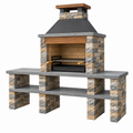 Barbecue da giardino 160 x 70 x 250 cm in pietra e acciaio stile rustico