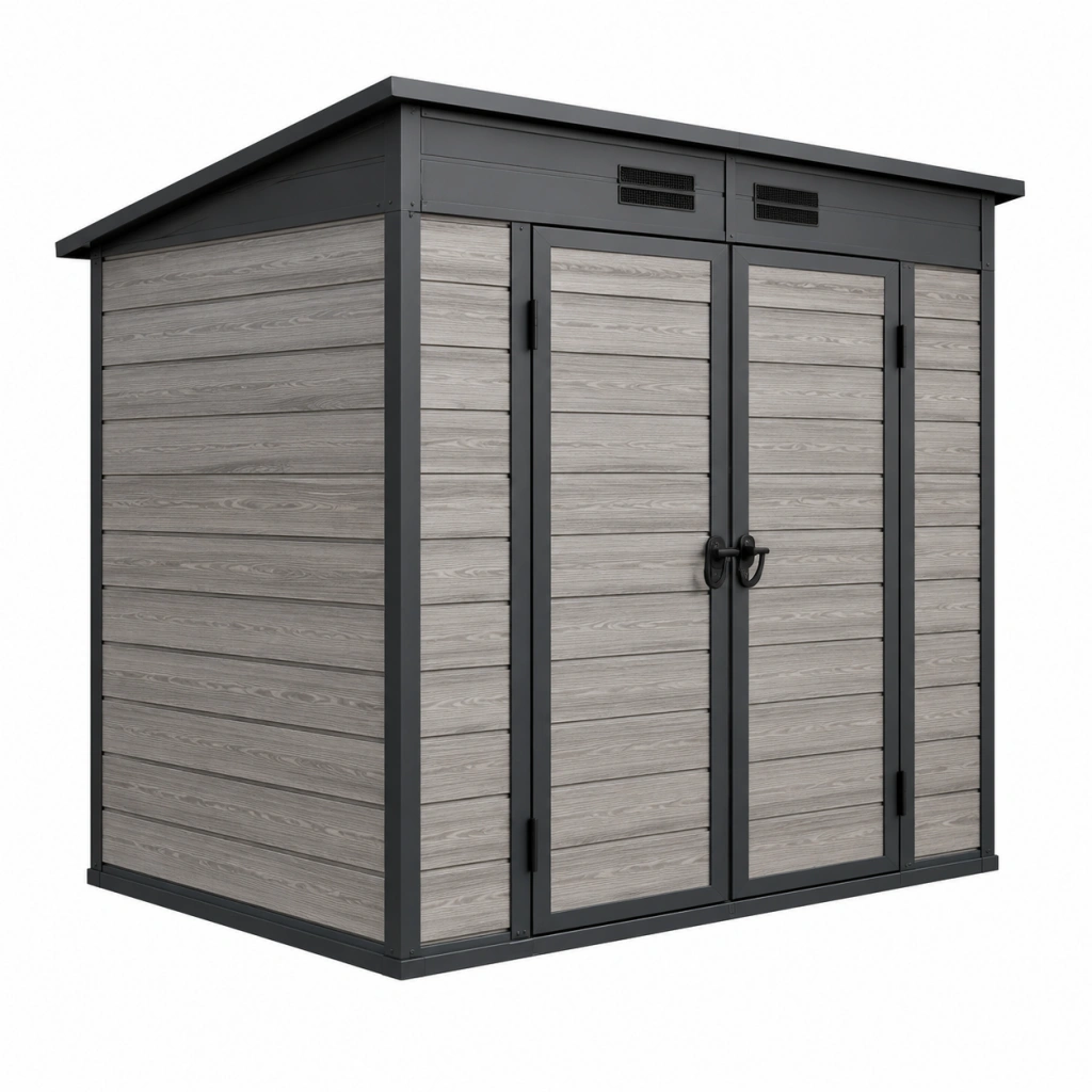 Casetta da giardino 190 x 120 x 190 cm in pannelli sintetici grigio con metallo nero - deposito da esterno ventilato