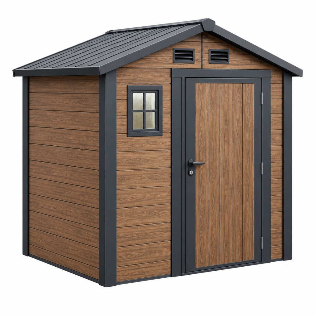 Casetta da giardino 200 x 150 x 210 cm effetto legno marrone con tetto grigio - ripostiglio da esterno