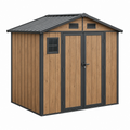 Casetta da giardino 213 x 130 x 185 cm in metallo effetto legno con doppia porta e finestra