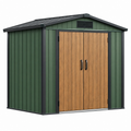 Casetta da giardino 213 x 127 x 185 cm in acciaio verde con porte effetto legno - deposito esterno ventilato