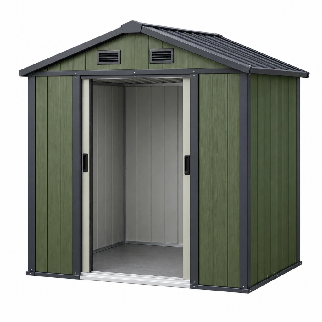 Capanno da giardino 213 x 130 x 185 cm in acciaio verde con porte scorrevoli