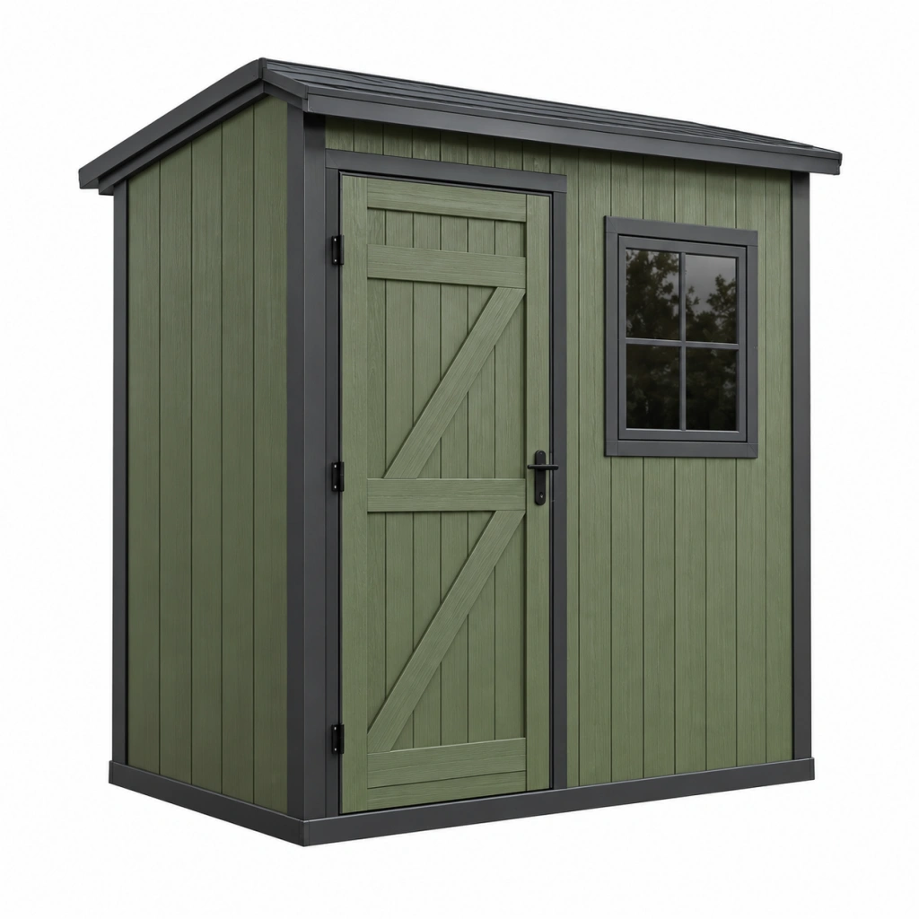 Casetta da giardino 180 x 120 x 200 cm in resina verde con porta e finestra - deposito da esterno